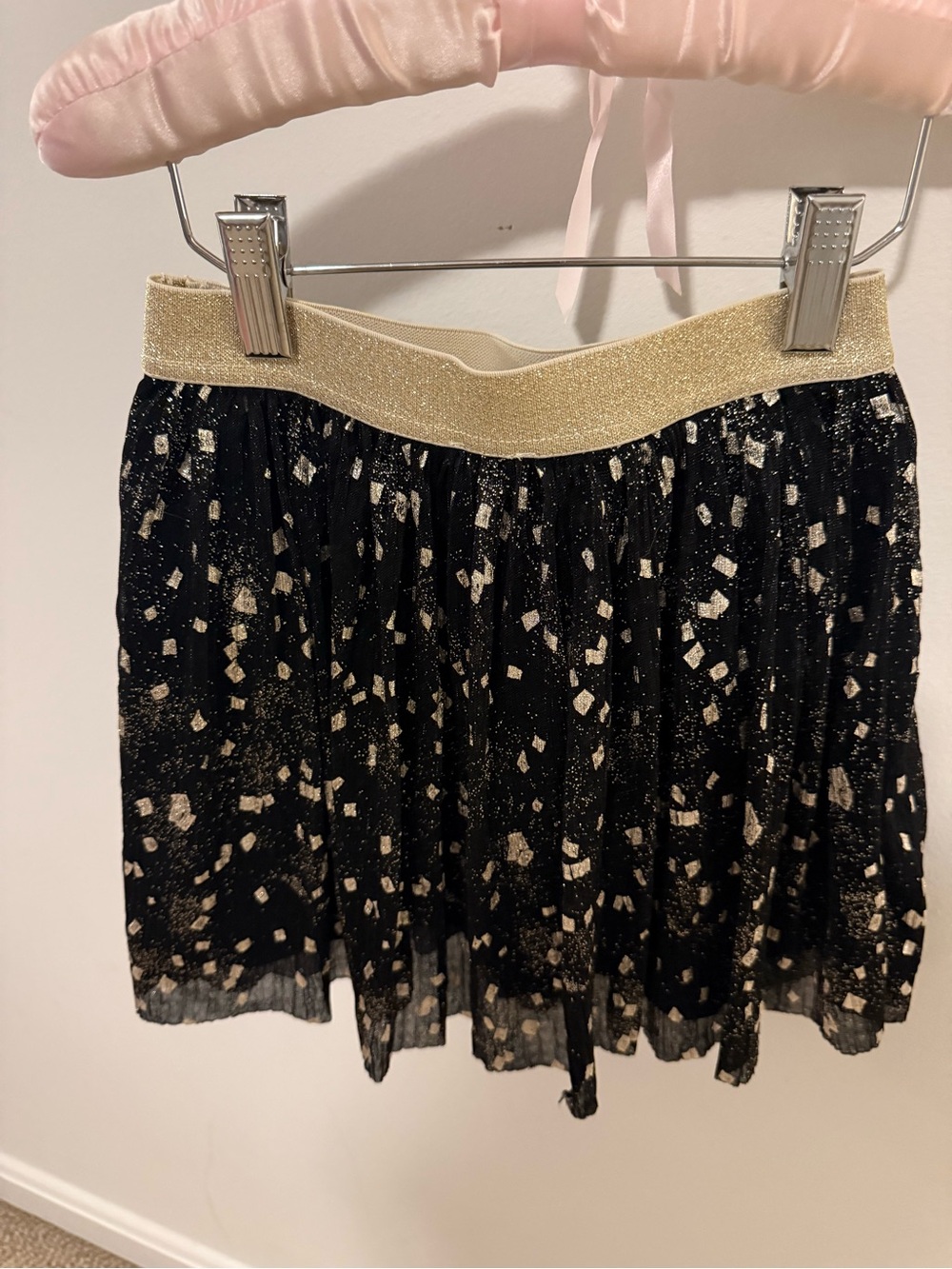 Crewcuts Black Skirt with Gold Elastic Waistband and Metallic Confetti